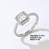 Rectangle Platinum Brass Adjustable Ring with Cubic Zirconia EG7863-28-1
