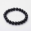Natural Dyed & Heated Black Agate Round Beaded Stretch Bracelets BJEW-F203-09-6
