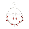 Leaf Brass Rhinestone Stud Dangle Earrings & Pendant Necklaces Set for Women SJEW-M102-03S-01-2