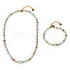 Natural Shoushan Stone & Freshwater Pearl & Brass Rondelle Beaded Necklaces & Beaded Bracelets Sets WG98AF4-01-5