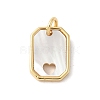 Brass Pave Natural White Shell Hollow Heart Rectangle Charms with Jump Rings KK-S522-16G-1