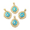 Rack Plating Brass Micro Pave Cubic Zirconia with Synthetic Opal Pendants KK-D088-29G-01-1