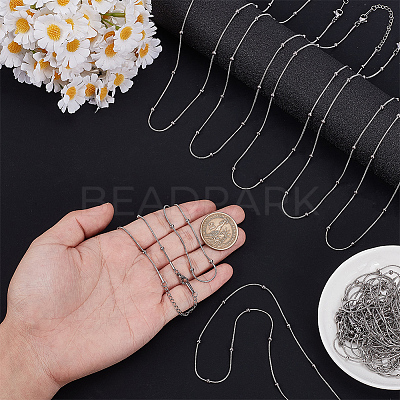 20Pcs Stainless Steel Round Snake Chain Necklaces with Ball NJEW-OC0001-08P-1