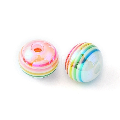 10Pcs Macaron Color Stripe Resin Beads RESI-YW0001-27A-1