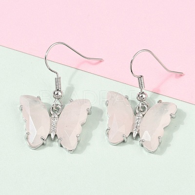Natural Rose Quartz Brass Dangle Earrings EJEW-M081-01P-02-1