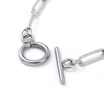 Tarnish Resistant 304 Stainless Steel Textured Paperclip Chain Bracelets BJEW-JB05112-1