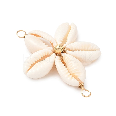 Natural Mixed Cowrie Shell Connector Charms PALLOY-JF03858-02-1