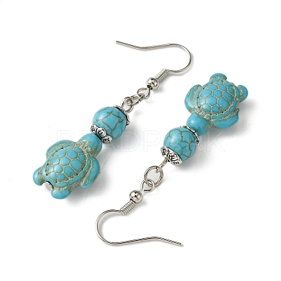 Starfish & Tortoise Synthetic Turquoise Beaded Stretch Bracelets & Dangle Earrings Kits SJEW-JS01311-02-1