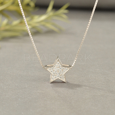 Star 925 Sterling Silver Micro Pave Clear Cubic Zirconia Pendant Necklaces for Women FS-WGE80D2-02-1