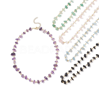 5Pcs 5 Style Natural Mixed Gemstone Chips Beaded Necklaces Set NJEW-JN04061-1