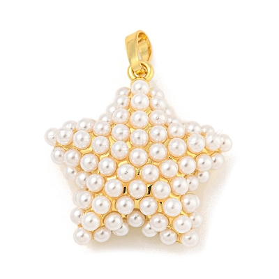 Rack Plating Brass & ABS Plastic Imitation Pearl Pendants KK-N255-03C-G-RS-1