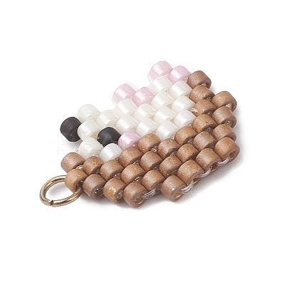 2Pcs 2 Styles Beaded Apple & Hedgehog Charms PALLOY-MZ01094-1