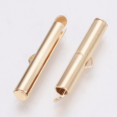 Brass Slide On End Clasp Tubes X-KK-Q747-11G-KC-1