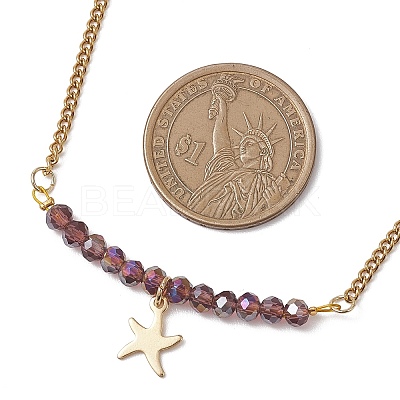 Electroplate Glass Faceted Rondelle Beaded Alloy Pendant 304 Stainless Steel Curb Chain Necklaces for Women NJEW-JN05764-04-1