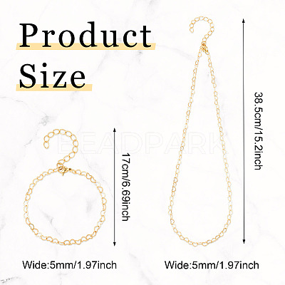 Brass Heart Link Chain Bracelet & Necklace with 304 Stainless Steel Lobster Claw Clasps SJEW-TA0001-03-1
