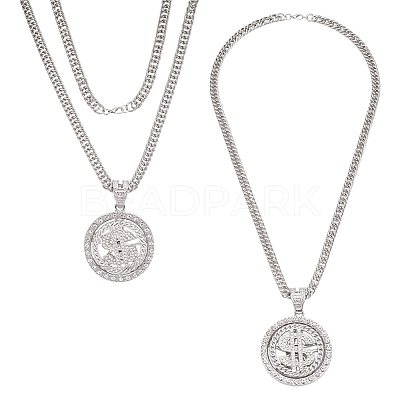 2Pcs Alloy Rotatable Dollar Sign Pendant Cuban Link Chain Necklaces NJEW-UN0001-77P-1