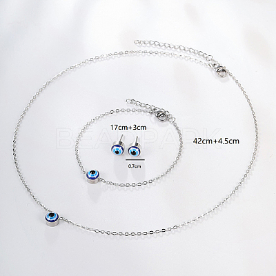 Evil Eye Stainless Steel Stud Earring & Bracelets & Necklaces Set LY5157-1-1