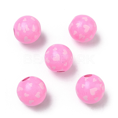 Valentine's Day Spray Painted & Printed Wood European Beads WOOD-L023-03B-1