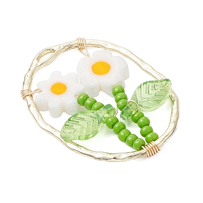 6Pcs 6 Colors Glass Seed Beaded & Handmade Millefiori Glass Pendants PALLOY-MZ00901-1