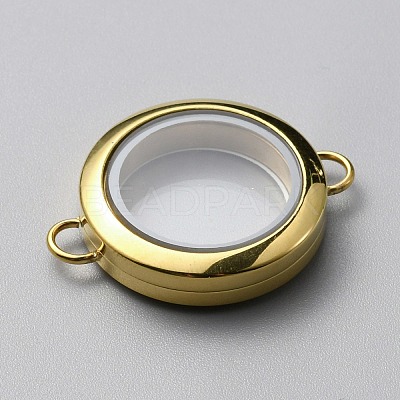 Flat Round 304 Stainless Steel Floating Lockets Connector Charms FIND-WH0032-57G-02-1