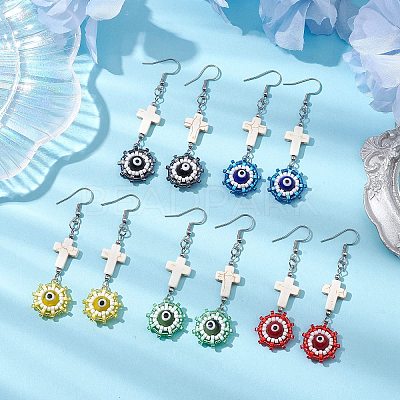 Glass Seed Beads Dangle Earrings EJEW-MZ00219-1