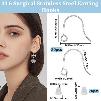 20Pcs 316 Surgical Stainless Steel Earring Hooks STAS-BBC0008-55P-1