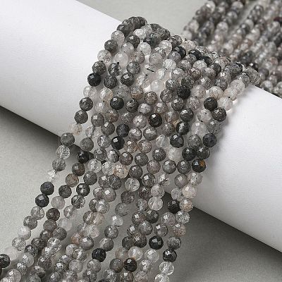 Natural Tourmalinated Quartz Beads Strands G-L651-C10-4mm-1