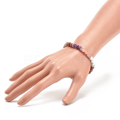 Natural Amethyst & Gemstone Round Beaded Bracelet for Women BJEW-JB08336-03-1