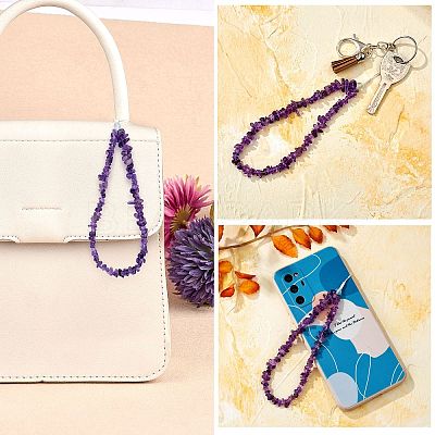 Natural Amethyst Chips Cell Phone Lanyard Wrist Strap HJEW-SW00018-02-1