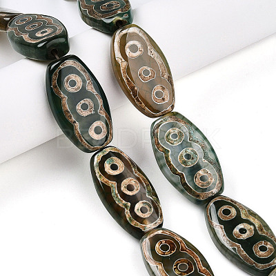 Oval with 3-Eye Pattern Tibetan Style dZi Beads Strands G-NH0001-14C-1