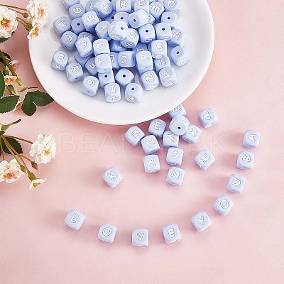 20Pcs Blue Cube Letter Silicone Beads 12x12x12mm Square Dice