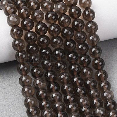 Natural Smoky Quartz Round Beads Strands X-G-E329-6mm-38B-1