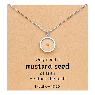 Flat Round 201 Stainless Steel Mustard Seed Pendant Necklaces for Women WG511AE-10-1