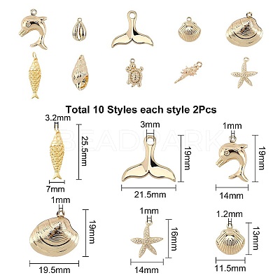 Ocean Theme Brass Pendants KK-SC0001-54G-1