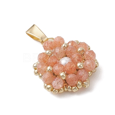 Natural Sunstone Faceted Round Cluster Flower Pendants PALLOY-MZ01197-02-1