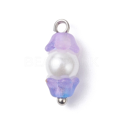 Baking Paint Pearlized Glass Imitation Pearl Pendants PALLOY-JF04300-01-1