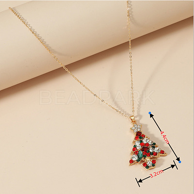 Christmas Tree Alloy Rhinestone Pendant Necklaces & Stud Earrings & Rings & Brooch Sets WG792CD-05-1