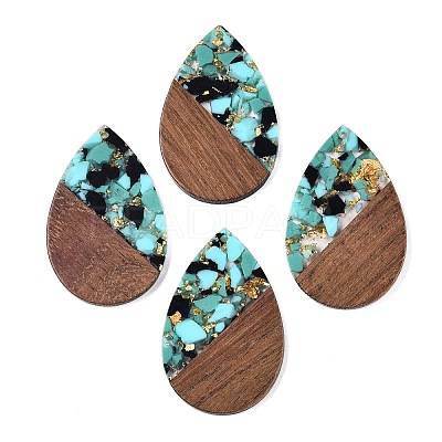 Transparent Resin & Walnut Wood Big Pendants RESI-T058-05L-1