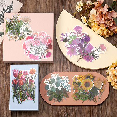 6 Sets 6 Colors Flower PET Waterproof Stickers STIC-TA0001-04-1
