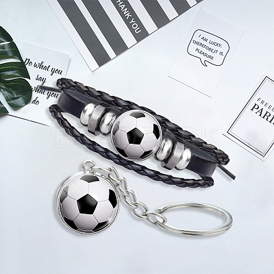 CutHollow Glass Football Jewelry Set SJEW-CL0001-01-1