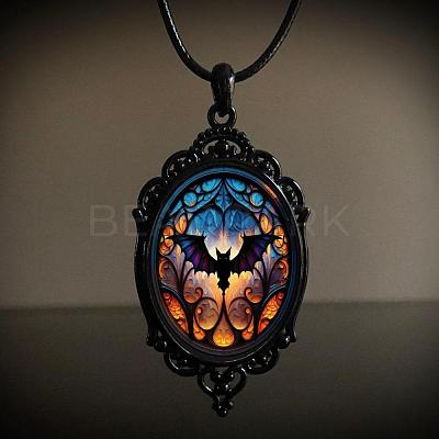 Oval Gothic Alloy Glass Halloween Pendant Necklaces for Women FS-WG73C21-04-1