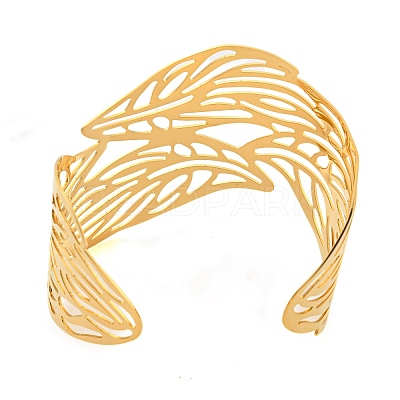 Ion Plating(IP) 304 Stainless Steel Hollow Open Cuff Bangles BJEW-S151-01G-07-1