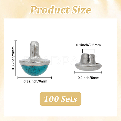 100Pcs Brass with Synthetic Turquoise Rivets KK-CL0001-01B-1