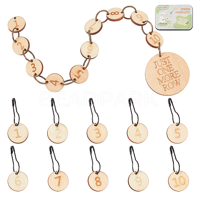 Number 1~10 Wooden Beaded Knitting Row Counter Chains & Charms Locking Stitch Makers DIY-NB0010-23-1
