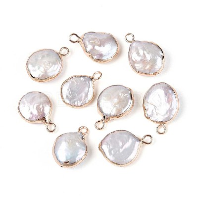Electroplated Natural Keshi Pearl Flat Round Pendants PEAR-S018-02C-01B-1