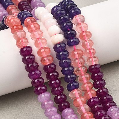 Gradient Color Cherry Quartz Glass and Dyed Natural White Jade Beads Strands G-NH0053-A14-01-1