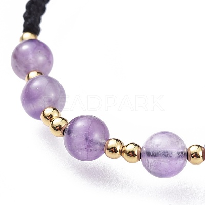 Adjustable Natural Amethyst Braided Bead Bracelets BJEW-JB04599-04-1