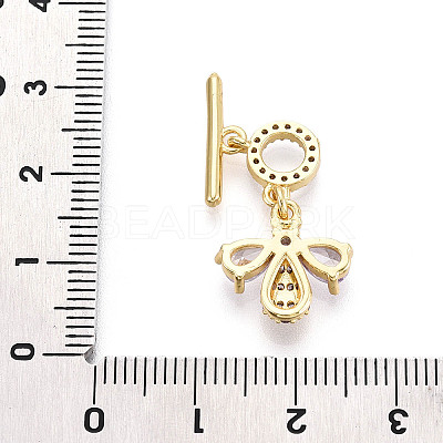 Golden Brass Micro Pave Cubic Zirconia Toggle Clasps KK-B100-039G-1