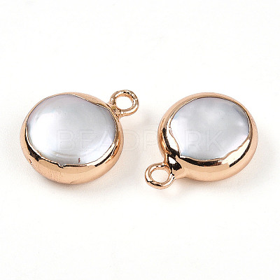 Electroplated Natural Keshi Pearl Flat Round Pendants PEAR-S018-02C-01A-1