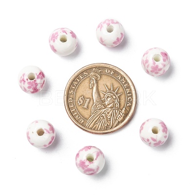 Floral Printed Porcelain Beads PORC-Q201-10mm-3-1